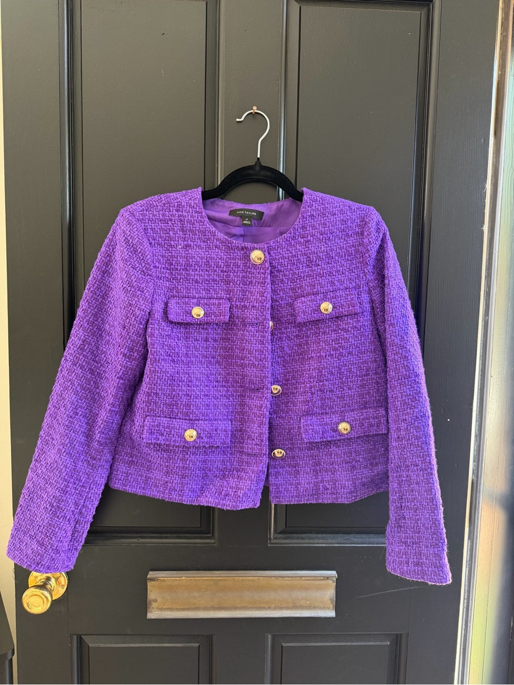 Ann Taylor Purple Tweed Blazer with Gold Buttons